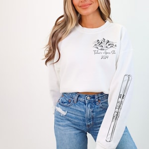 Personalized Ski Sweatshirt with Arm Logo for Outdoor Adventurer, Mountain Skier Gift, Outdoorsy Lover Prays for Snow, Unisex Shirt Ski Gift