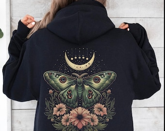 Luna Moth Hoodie, Nature Forest Sweatshirt, Cottage Core Hoodie