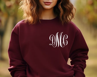 Monogrammed Sweatshirt, Monogram Sweater, Personalized Name Crewneck, Personal Unisex Gift, Plus Sizes, Custom Monogram Pullover