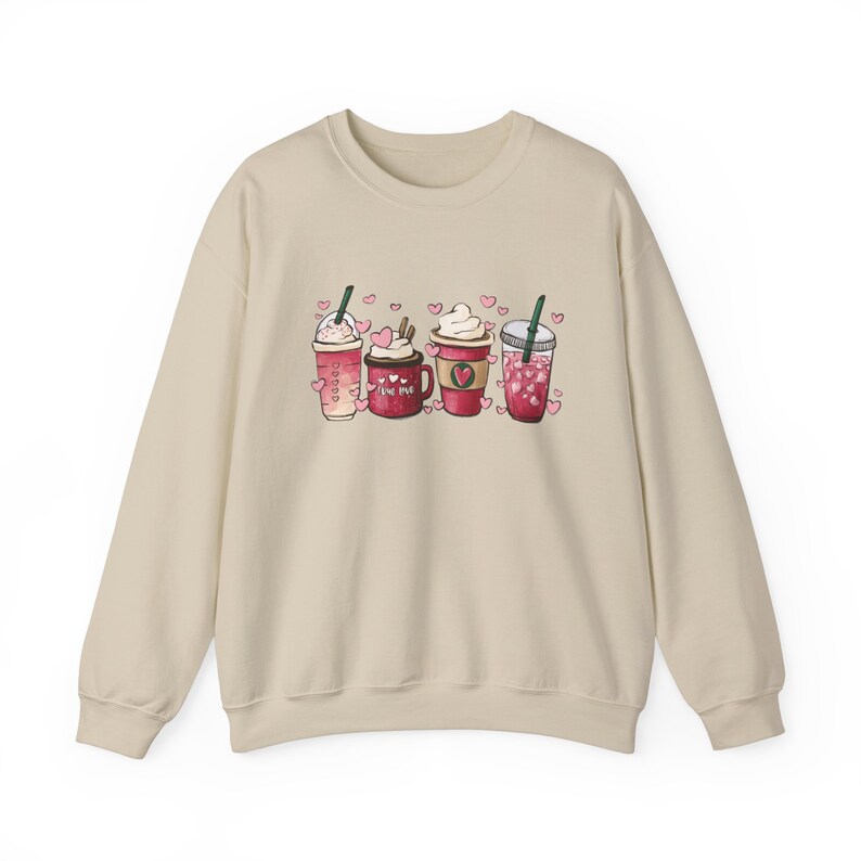 Sudadera de café del día de San Valentín, cuello redondo de la persona del café, San Valentín personal, regalo de mamá de papá, camisa del corazón imagen 8