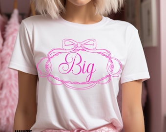Magliette Sorority Big Little, fiocco rosa Coquette, magliette Big Little Reveal, regali Greek Life, maglietta Big Little Match con regalo Reveal Basket