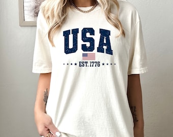 Camicia con bandiera USA, maglietta del 4 luglio, Giorno dell'Indipendenza dell'America, estetica retrò alla moda, camicia del 4 luglio, Comfort Colors®, camicia patriottica