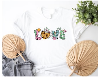 Love Cotton Tee, Inspirational, Shirt, Flowers, Women Gift, Trendy, Cute, Boho Chic