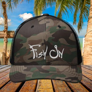 Embroidered Fishing Trucker Hat, Camo Dad Hat ,Gifts for Fishermen, Hiking, Camping, Fishing Gift For Husband, Bass Fishing, Trout Fishing