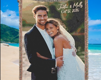 Personalized Photo Blanket for Couples, Family Keepsake, Wedding Anniversary Gift, Custom Woven Tapestry Gift for Marriage Engagement