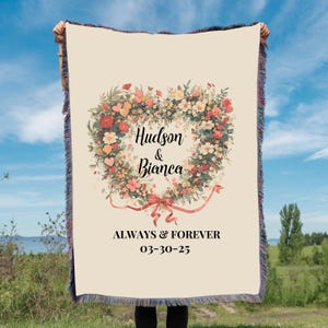 Personalized Wedding Blanket, Custom Woven Tapestry Mr and Mrs Anniversary Blanket Gift for Couples Cottagecore Tapestry Customized Marriage