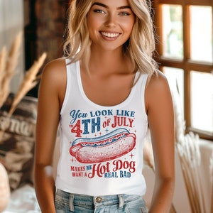 Tu as l'air d'être le 4 juillet me donne envie d'un vrai mauvais débardeur de hot-dog, débardeur rétro du 4 juillet, amateur de hot-dog, débardeur drôle de jour de l'indépendance