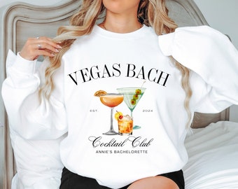 Sudadera de despedida de soltera personalizada, camisas de Bach, ubicación de nombre personalizado Bachelorette Crewneck, club de cócteles sociales, Bach de lujo, Vegas