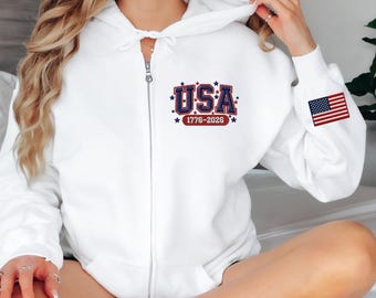 Amerikaanse geborduurde hoodie 250e verjaardag | 4 juli met ritssluiting