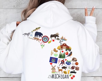 Michigan Hoodie, Michigan Map Sweatshirt, Great Lakes Hoodie Michiganer Travel Trip Souvenir Gift Midwest Sweatshirt Michigan State Hoodie