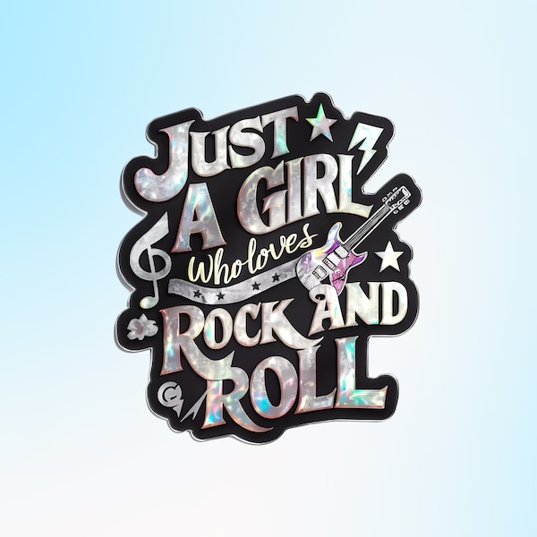 Holographic Rock And Roll Sticker, 80's Music Decal, Old School Rock, Retro 80's Music Lover, Band Merch, 90's Vibe, Bookworm Gift