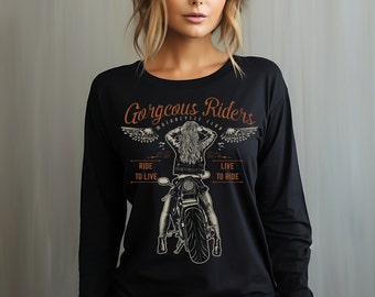 Motorradfahrer Langarm, wunderschöne Reiter Shirt, Vintage Motorrad Langarm, Spirit Road Pullover, klassischer Biker, Motorrad Geschenke