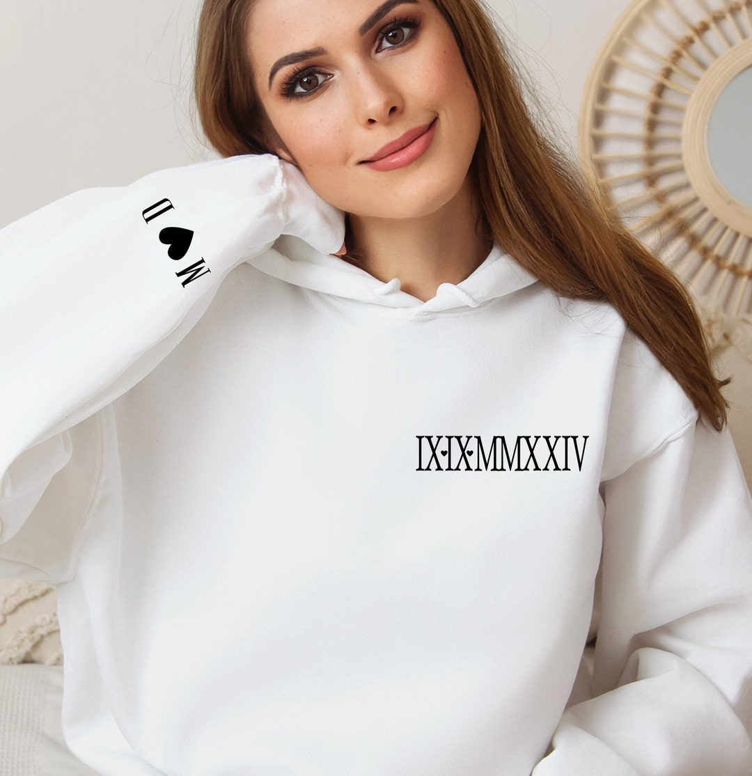 Personalized Roman Numeral Hoodie Couple Hoodies Wedding Date