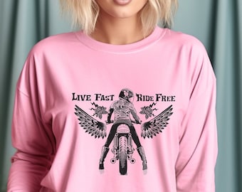 Motorradfahrer Langarm, Live Fast Fahrt frei, Reiter Shirt, Vintage Motorrad-Hemd, Spirit Road Pullover, Klassischer Motorrad-Pullover