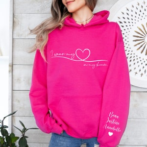 I Wear My Heart on My Sleeve Hoodie, Gift for Mum, Custom Mama Hoodie