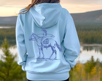 Sweat à Capuche Femme Motif Coors Rodeo - Style Western Vintage Années 80 - Couleur Gris Chiné - Tissu Doux Avec Poche Kangourou
