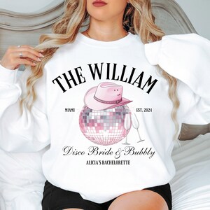 Personalized Bachelorette Sweatshirt, Disco Bachelorette, Custom Name Bride Crewneck, Destination Bridal Party, Social Cocktail Club Wedding