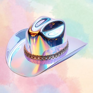 Adesivo olografico per cappello da cowboy, iconica decalcomania da cowgirl country occidentale, decorazione lucida per bottiglia d'acqua per laptop, regali per bomboniere