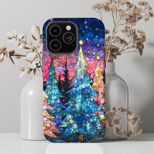 Stained Glass Christmas Tree Phone Case, Nature-Inspired Case Vibrant Outdoor Design, Protective Cover, Unique Forest Case Mosaic Phone Case