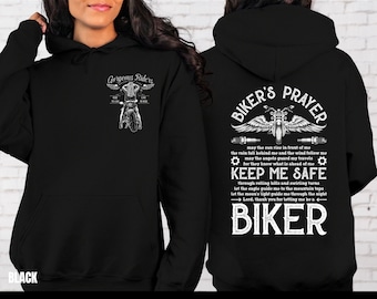 Biker HOODIE, refranes de motocicletas, citas y camisa divertida, oración del motociclista, cuello redondo de jinetes magníficos, diseño de espalda, regalo de motocicleta