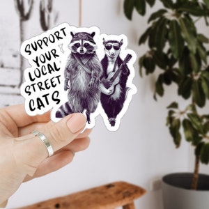 Support Your Local Street Cats Sticker, Raccoon Possum Decal, Meme Gift, Funny Animal Sticker for Kindle, Laptop, Phone, Party Favor Gifts