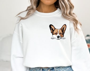 Corgi Sweatshirt, Pembroke Welsh Corgi, Peeking Dog Crewneck, Corgi Lover Gift, Dog Mom Sweater, Cardigan Welsh, Peeking Dogs