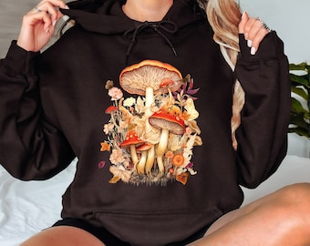Mushroom-hoodie, Cottagecore-kleding, Goblincore-sweatshirt, Fairycore and Forest Core-shirt, spirituele hoodie, Night Mushroom