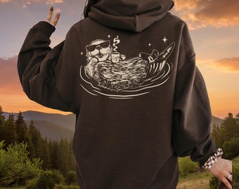 Funny Otter Hoodie, Cute Sea Otter Hoody, Nature Hoodie, Animal Lover Gift Otter Lover Gif, Funny Animal Hoodie Otter Coffee Gift