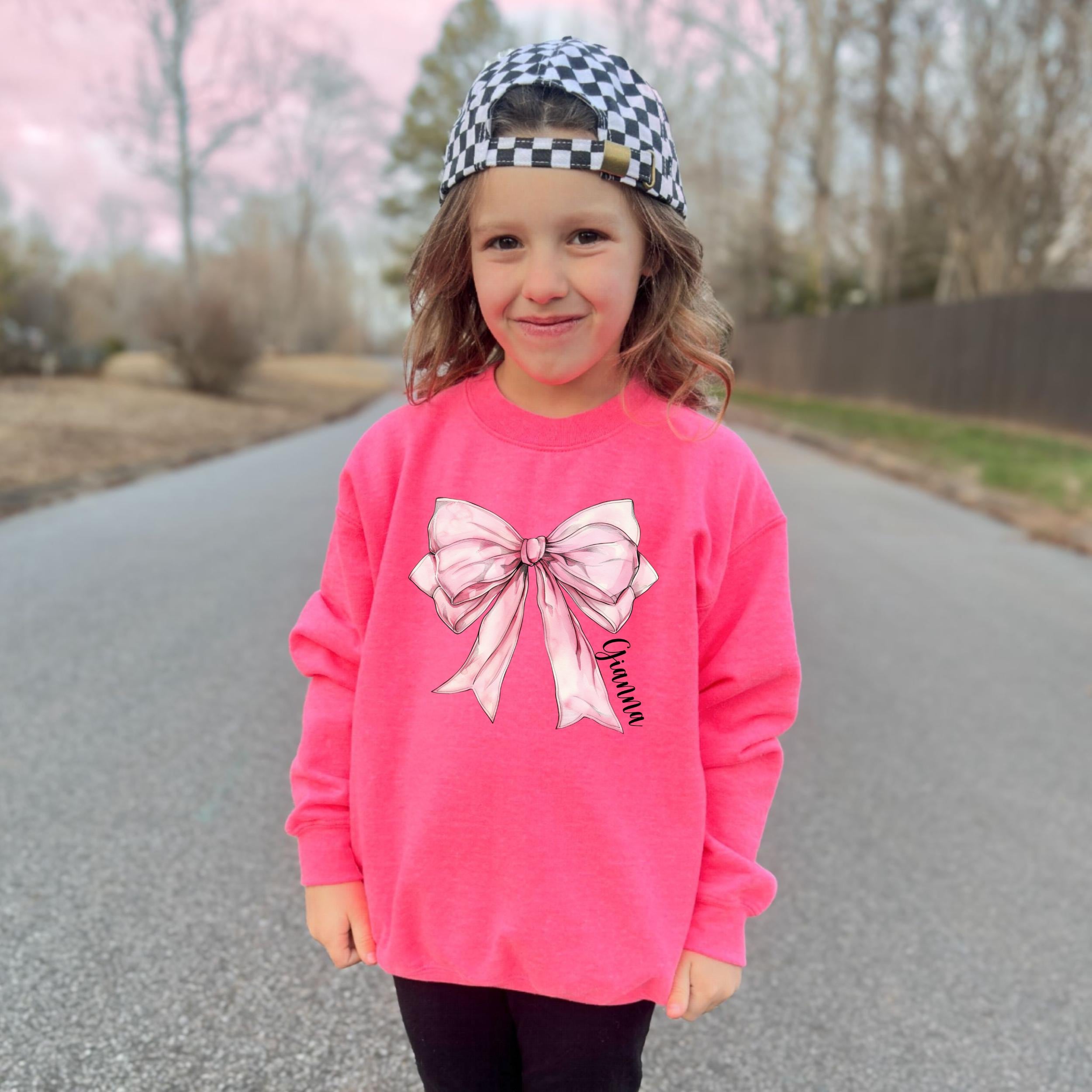 Bow Sweatshirt Women Dr Pepper Pink Bow Coquette Sweatshirt, Dr