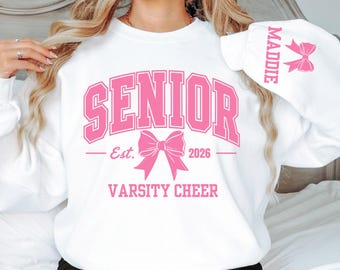 Senior Varsity Cheer Sweatshirt, Class of 2026 Gift Personalized Senior Cheer Crewneck Cheerleading Apparel Custom Name Graduation 2026 Gift
