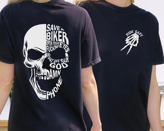 Camiseta de motociclista, Salva a un motociclista, Abre los ojos y deja el teléfono, Camiseta de motociclista con conducción segura, Comfort Colors®, Regalos para motociclistas, Camiseta de moto