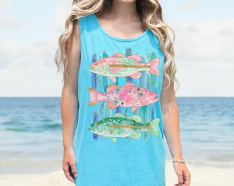 Camiseta sin mangas estilo preppy para pesca de lubina / Colores cómodos
