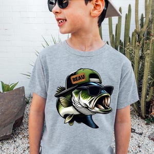 Maglietta personalizzata per la pesca al black bass, maglietta da pesca per ragazzi, abbigliamento per bambini all'aperto, maglietta da pesca al black bass per ragazzi, regalo di compleanno personalizzato per appassionati di pesca