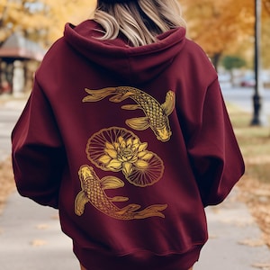 Vintage Koi Fish Japanese Hoodie, Tokyo Aesthetic, Nautical Asian Art Hoodie, Fishing Gift, Japanese Art, Cottagecore Aesthetic