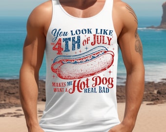 Sie sehen aus, als würde der 4. Juli mich dazu bringen, einen Hot Dog Real Bad Tank zu wollen, Retro Fourth of Juli Tank, Hot Dog Liebhaber, lustiger Unabhängigkeitstag Tank