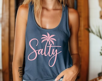 Salty Racerback Tank, Trendy Beach Shirt, Stay Salty, Vacations Shirts, Beach Tank Top,  Beachy Salt Shirt, Y2K Ocean Shirt, Be Salty
