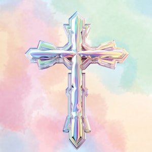 Holographic Cross Sticker, Christian Decal, Laptop Water bottle Decoration, Mystical Fantasy Decal, Faith stickers,Religious decals, Jesus