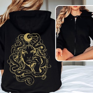 Medusa Snake ZIP UP Hoodie, Greek Mythology Unisex Sweatshirt, Goddess Medusa Witchy Shirt, Mythical Snake Feminist Shirt Girl Power