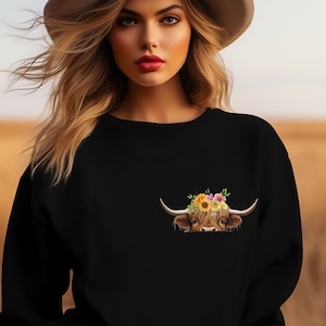Highland Cow Sweatshirt, Baby Cow Peeking, Farm Animal Lover Gift
