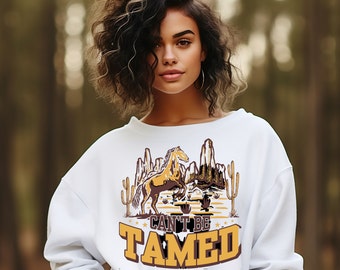 Western American Rodeo Shirt, Can't Be Tamed Vintage Inspired Shirt, Western Graphic Sweatshirt, Retro Shirt, Boho Vintage Cowgirl Shirt