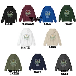 May include: A selection of hooded sweatshirts in colours such as black, maroon, royal blue, and forest green. Each sweatshirt displays a graphic with the text "Lifetime Adventure" and "Barsten."