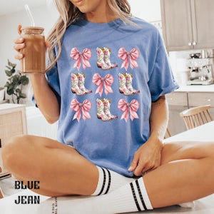 Coquette Cowgirl Shirt, Comfort Colors Cowgirl, Floral Bow Coquette, Pink Bow Shirt, Bow Shirt, Cowgirl Shirt, Cowboy Boots Tee