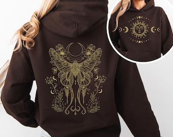 Lunar Moon Phases Luna Moth Hoodie | Witchy Hoodie, Boho Celestial Sweatshirt