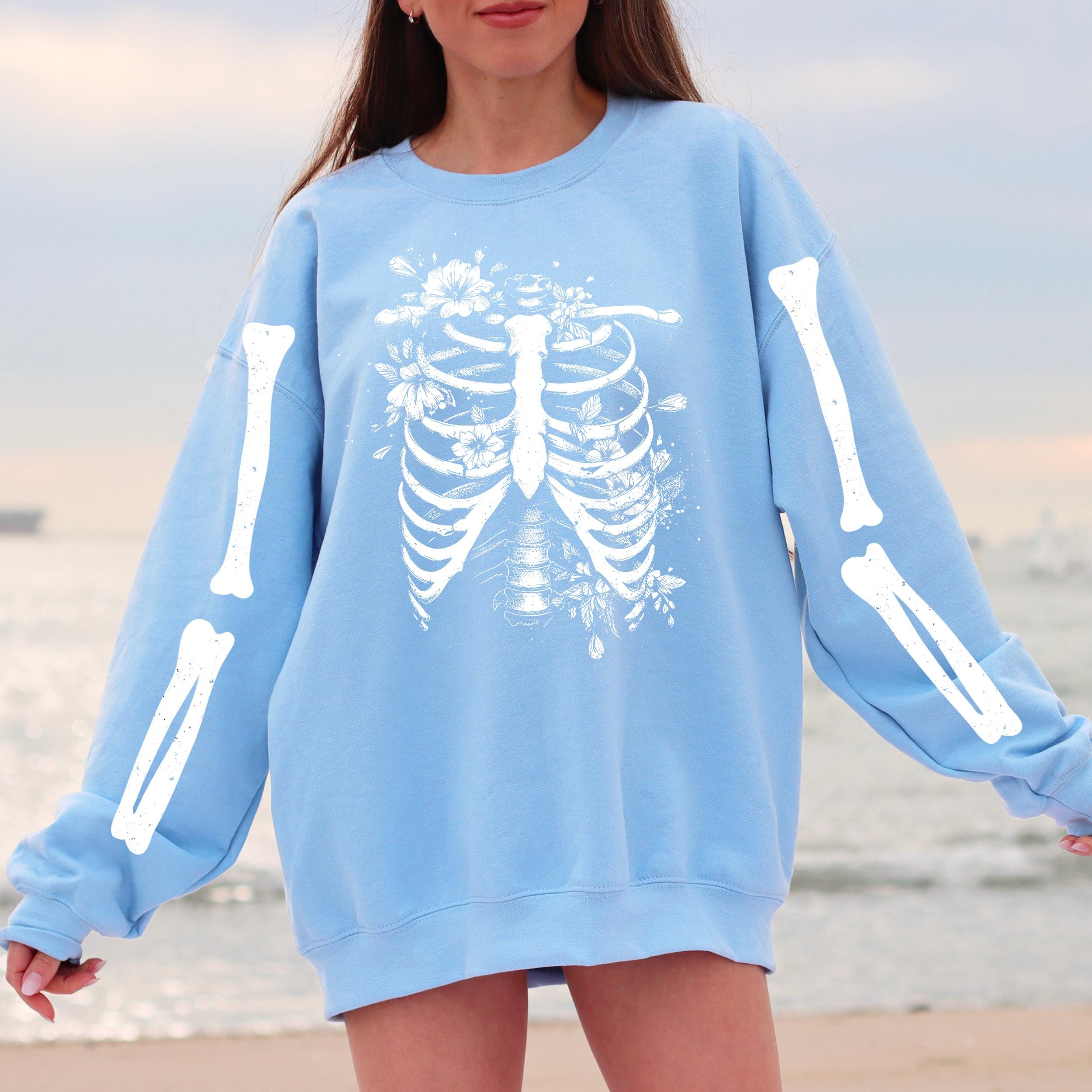 Skeleton Floral Anatomy Sweatshirt, Goblincore Witchy, Vintage