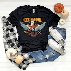 Rock And Roll Short Sleeve Tee, Retro, Trendy, Music Lover, Vintage, 50&#39;s, 60&#39;s, 70&#39;s, 80&#39;s, World Tour
