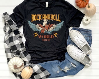 Rock And Roll Short Sleeve Tee, Retro, Trendy, Music Lover, Vintage, 50's, 60's, 70's, 80's, World Tour