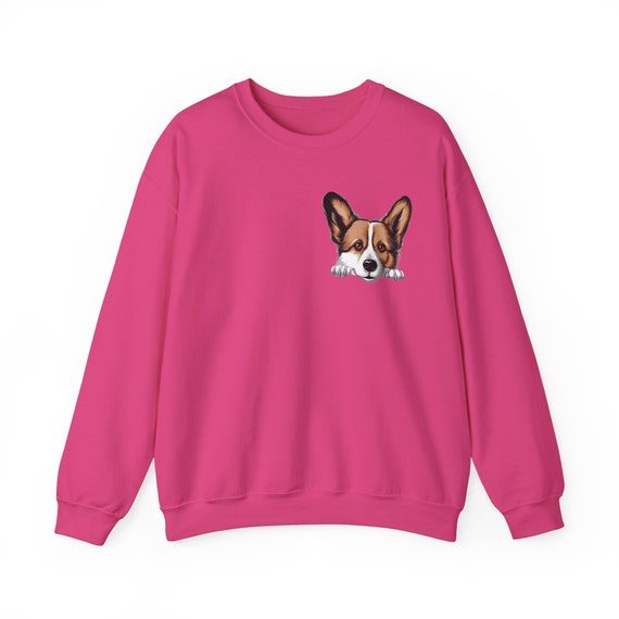 トップス CORGI Saddle Shoulder Crew-neck Sweater Corgi Sweatshirt, Pembroke Welsh Corgi, Peeking Dog Crewneck