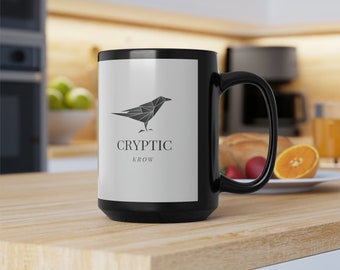 Cryptic Krow - Taza de café negra con logotipo, taza de té negra Cryptic Krow de 15 oz - Taza de café, taza de té, bebida caliente