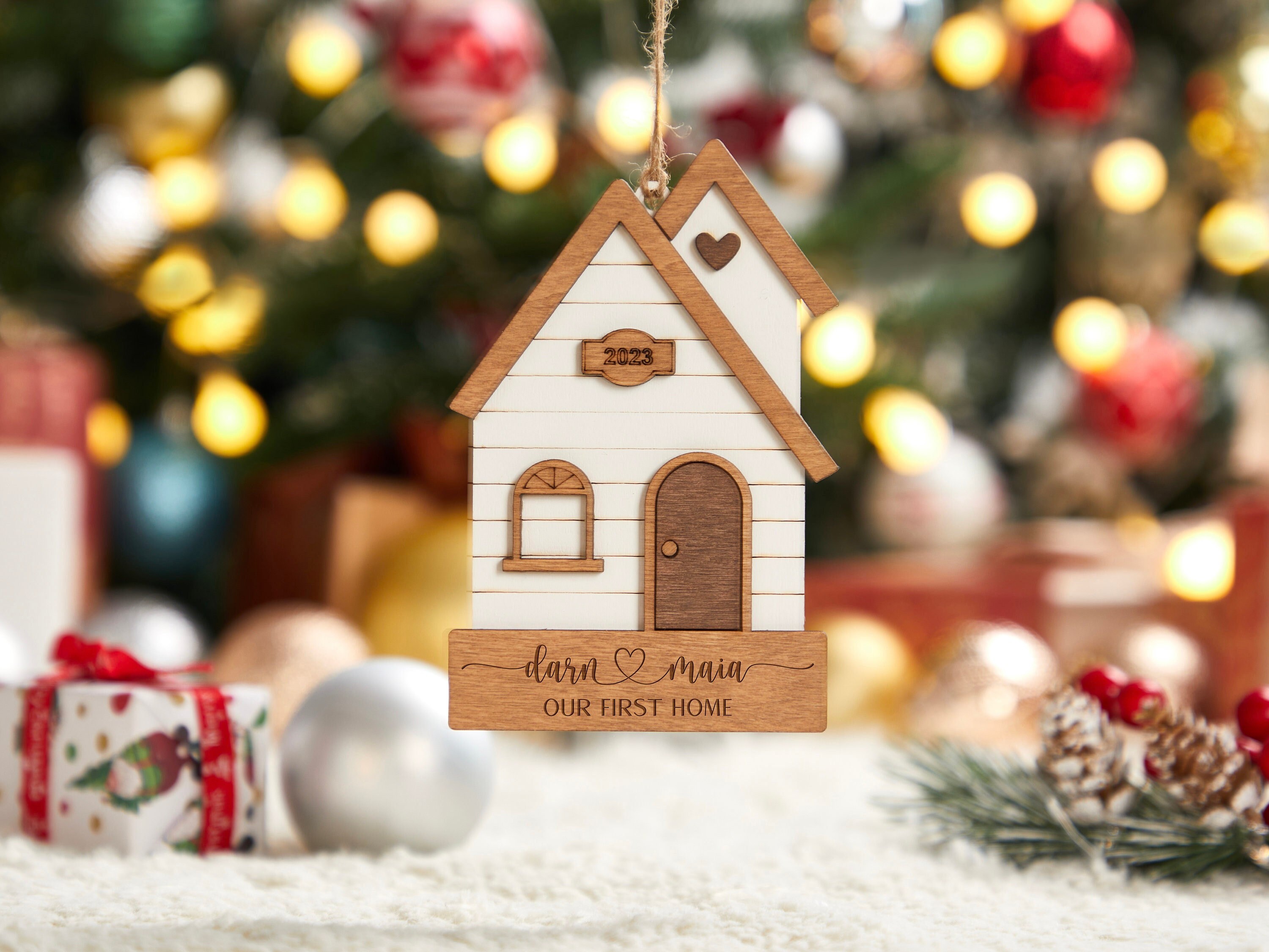 Engraved Wood Ornament Holiday Ornament House Ornament 3d Wood Ornament