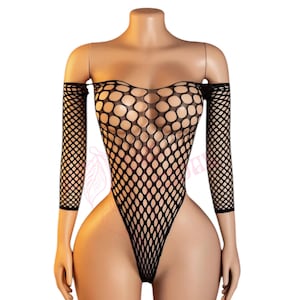 Black Off the Shoulder Fishnet Bodysuit - EXOTIC DANCEWEAR